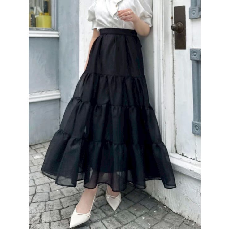 ブラック | オーガンティアードスカート | dazzlin