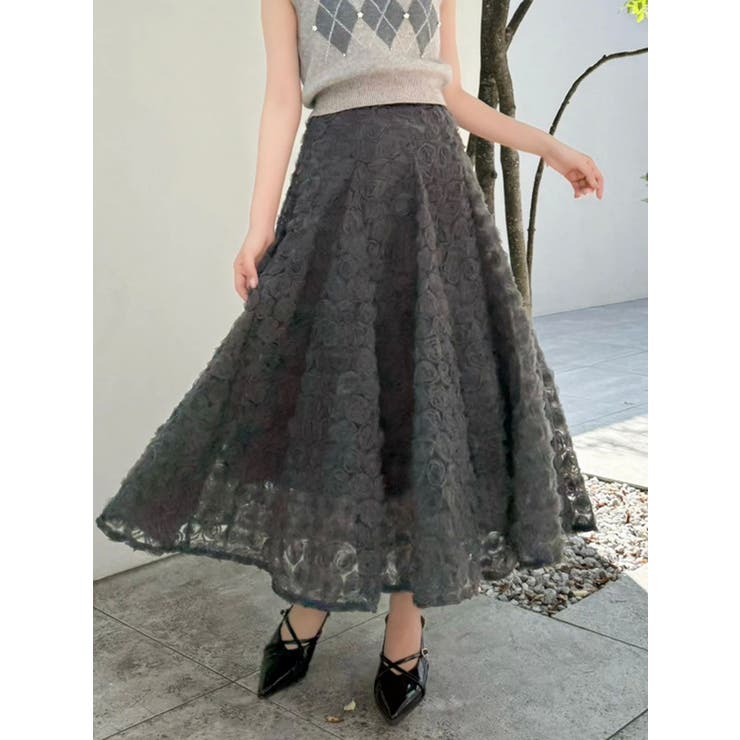 チャコールグレー | モチーフボリュームフレアスカート | dazzlin