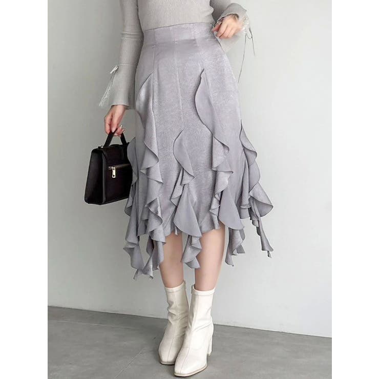 フリルスリットサテンスカート | dazzlin | 詳細画像1 