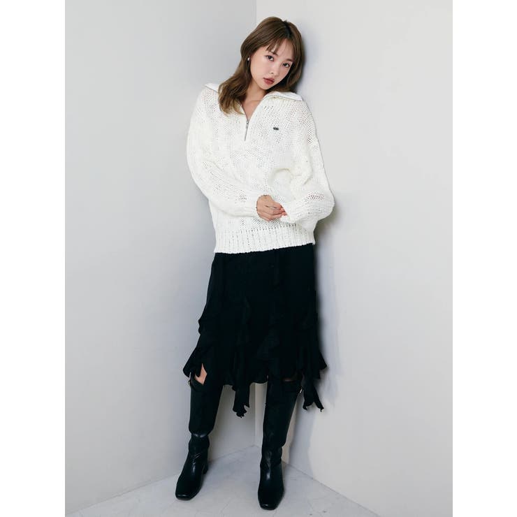 フリルスリットサテンスカート | dazzlin | 詳細画像3 