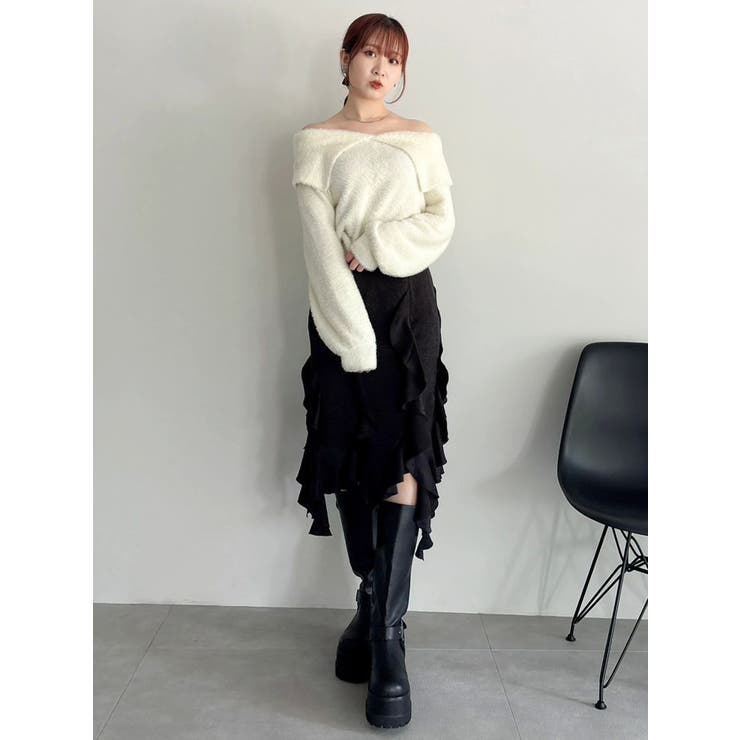 フリルスリットサテンスカート | dazzlin | 詳細画像4 