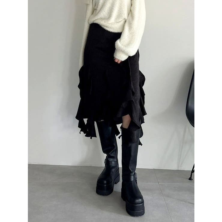 ブラック | フリルスリットサテンスカート | dazzlin