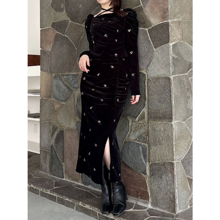 【セットアップ対応】フラワーシシュウベロアスカート | dazzlin | 詳細画像13 