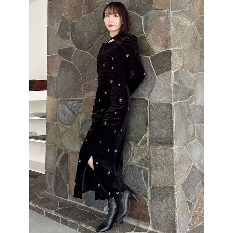 【セットアップ対応】フラワーシシュウベロアスカート | dazzlin | 詳細画像14 