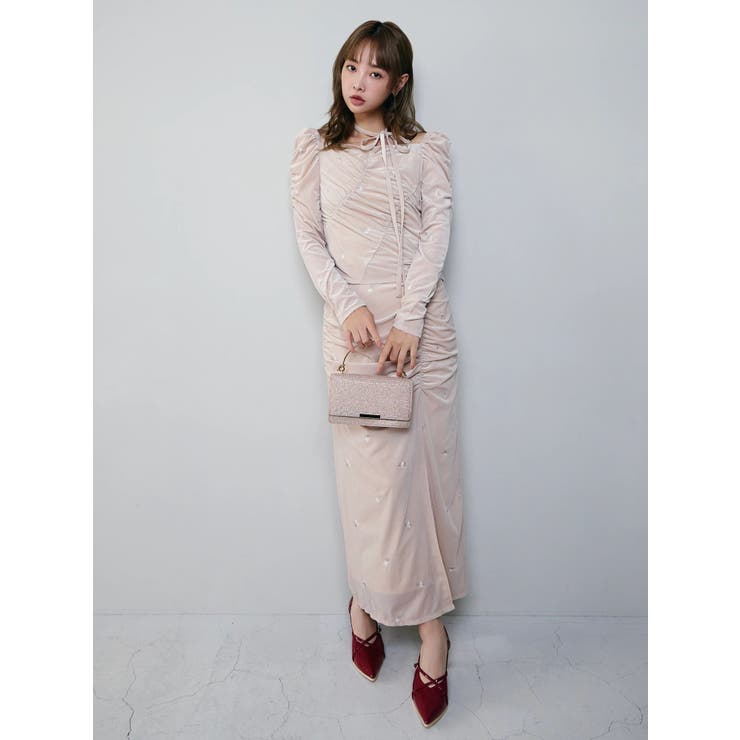 【セットアップ対応】フラワーシシュウベロアスカート | dazzlin | 詳細画像2 