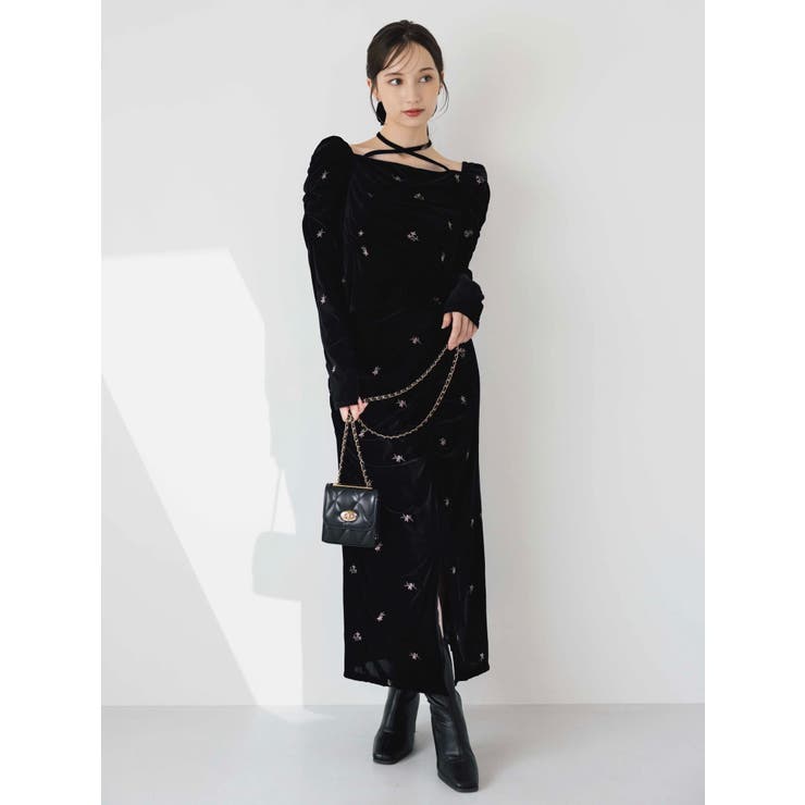 【セットアップ対応】フラワーシシュウベロアスカート | dazzlin | 詳細画像3 