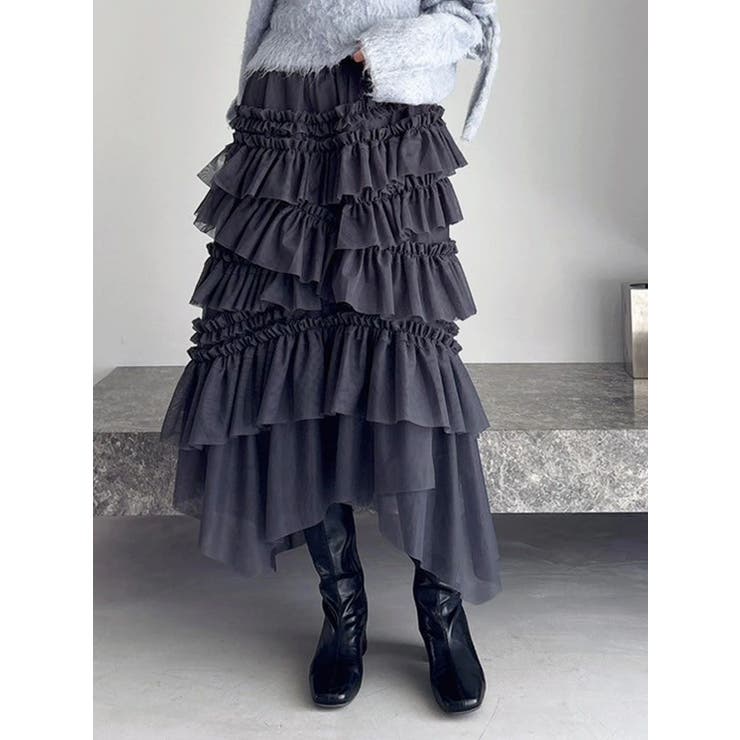 チャコールグレー | ランダムティアードチュールスカート | dazzlin