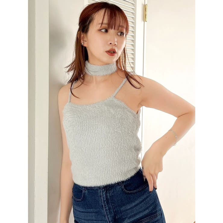 グレー | チョーカー付ミニシャギーニットキャミソール | dazzlin