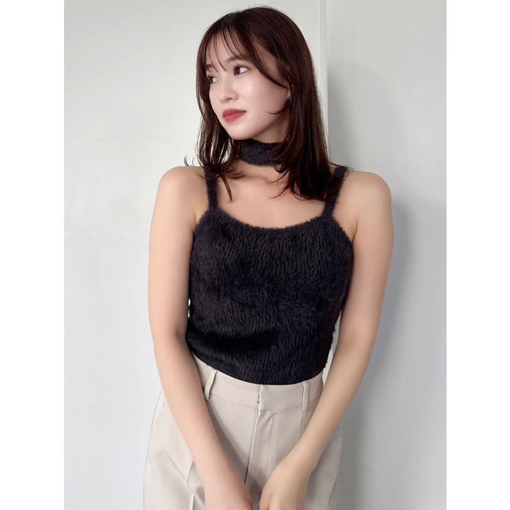 チャコールグレー | チョーカー付ミニシャギーニットキャミソール | dazzlin