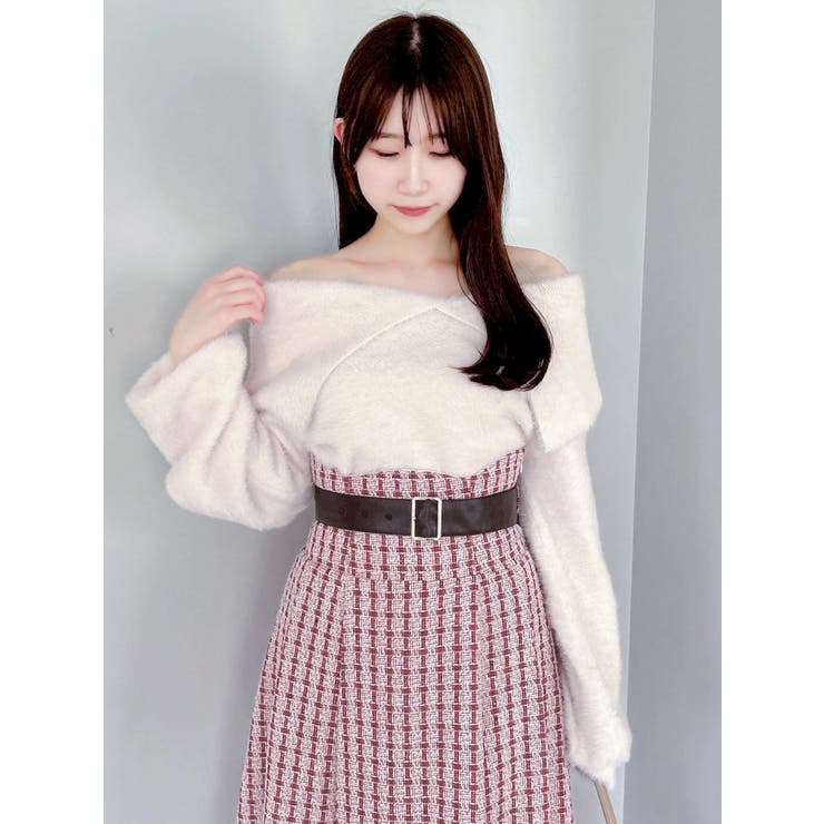 ピンク | 2WAYミニシャギーオフショルニット | dazzlin