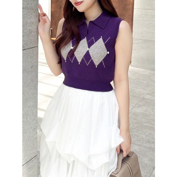 パープル | アーガイルニットトップス | dazzlin