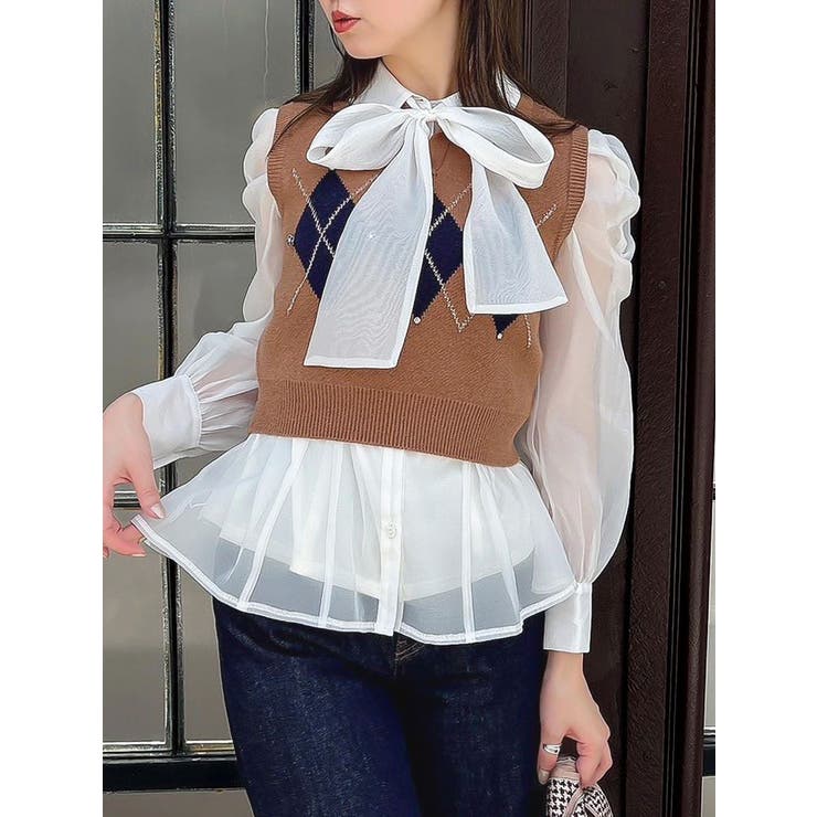 キャメル | アーガイルニットトップス | dazzlin