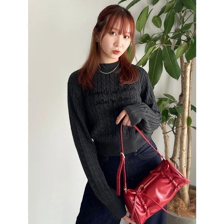 チャコールグレー | ケーブルレタリングニット | dazzlin