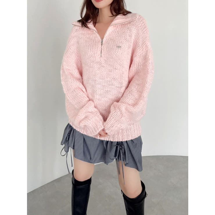 ピンク | ローゲージジッププルオーバー | dazzlin