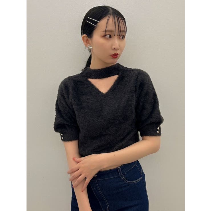 チャコールグレー | 2wayシャギーハーフスリーブトップス | dazzlin