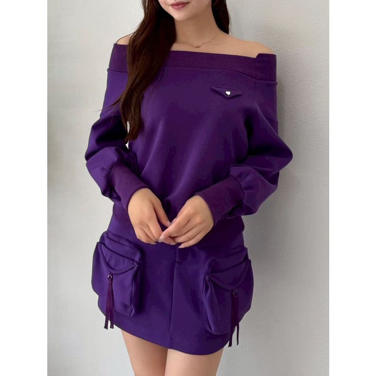 パープル | ワイドスクエアネックスウェット | dazzlin