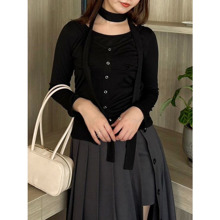 ブラック | レイヤードデザインカットソー | dazzlin