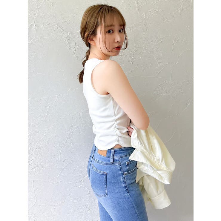 【吉田朱里】涼感加工ギャザーノースリリブトップス | dazzlin | 詳細画像35 