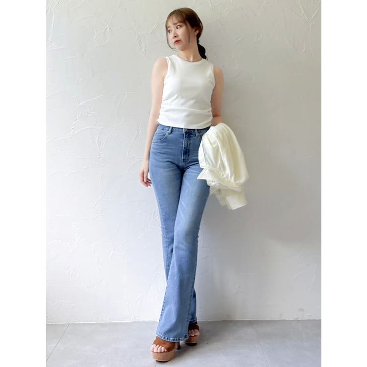 【吉田朱里】涼感加工ギャザーノースリリブトップス | dazzlin | 詳細画像50 