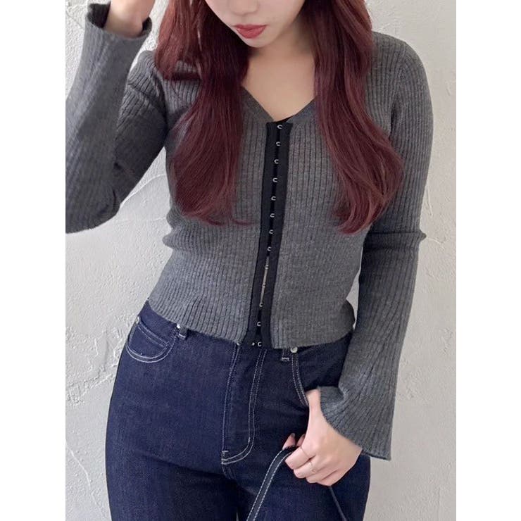 チャコールグレー | フロントホックニットカーディガン | dazzlin