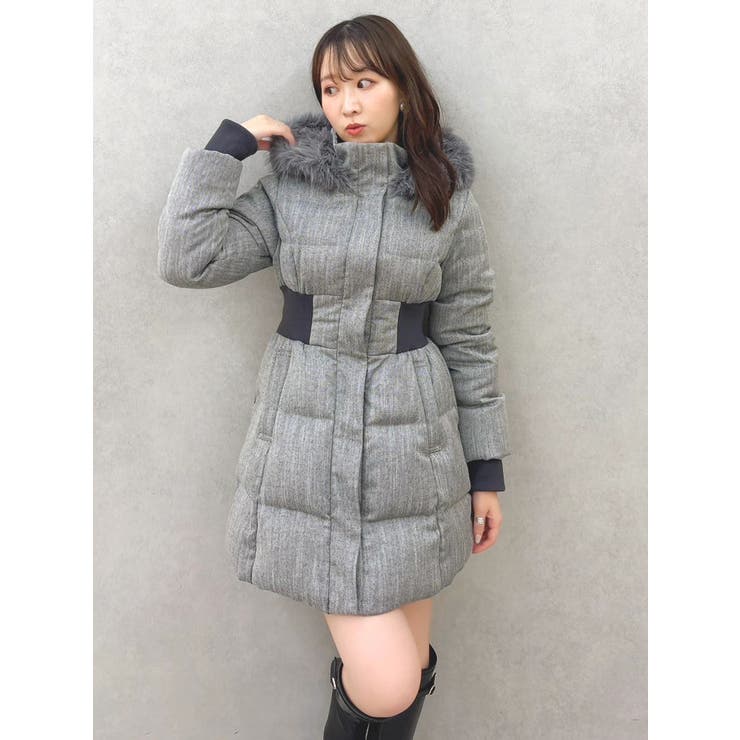 【美品】DELICIOUS（デリシャス）ツイードトラベルコート グレー ウエストマークレディダウンコート[品番：MKSW0067664]｜dazzlin