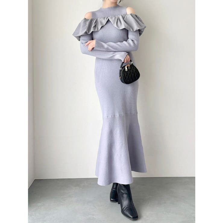 ブルー | ドッキングバルーンネックニットワンピース | dazzlin