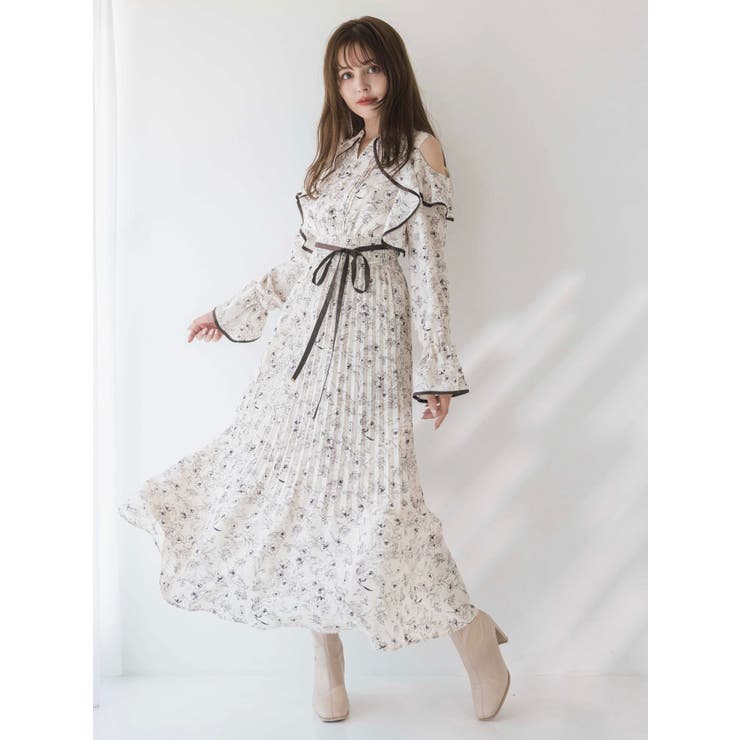 オープンショルダーフラワープリーツワンピース | dazzlin | 詳細画像2 