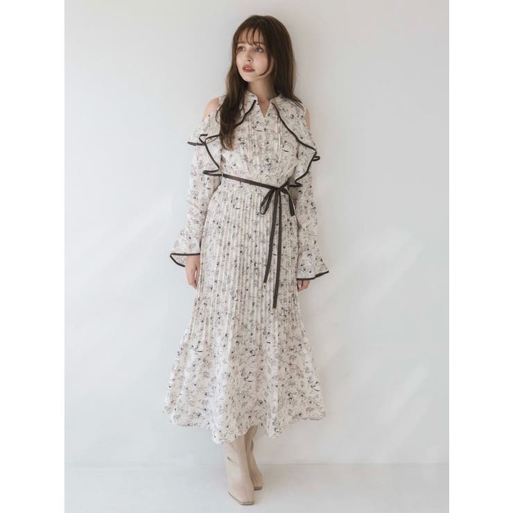 オープンショルダーフラワープリーツワンピース | dazzlin | 詳細画像3 