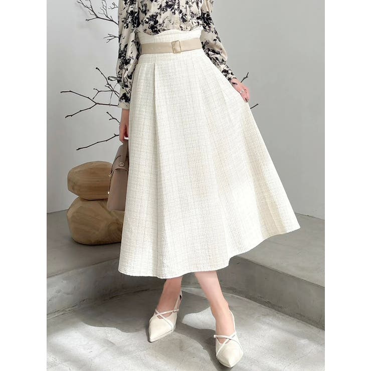 【WEB限定カラーあり】サイドタックベルトフレアスカート | dazzlin | 詳細画像1 