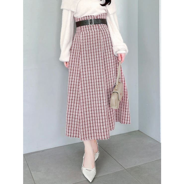 レッド | 【WEB限定カラーあり】サイドタックベルトフレアスカート | dazzlin