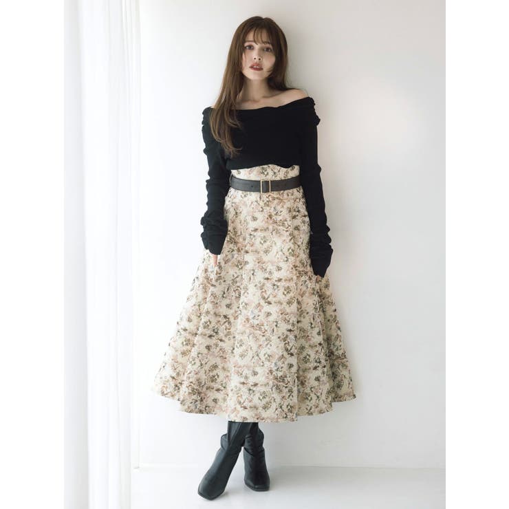 ベージュ | 【WEB限定カラーあり】サイドタックベルトフレアスカート | dazzlin