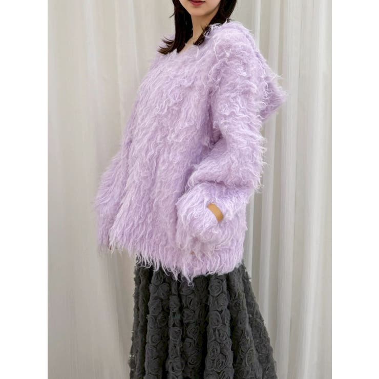 パープル | リップルカールニットフーディ | dazzlin