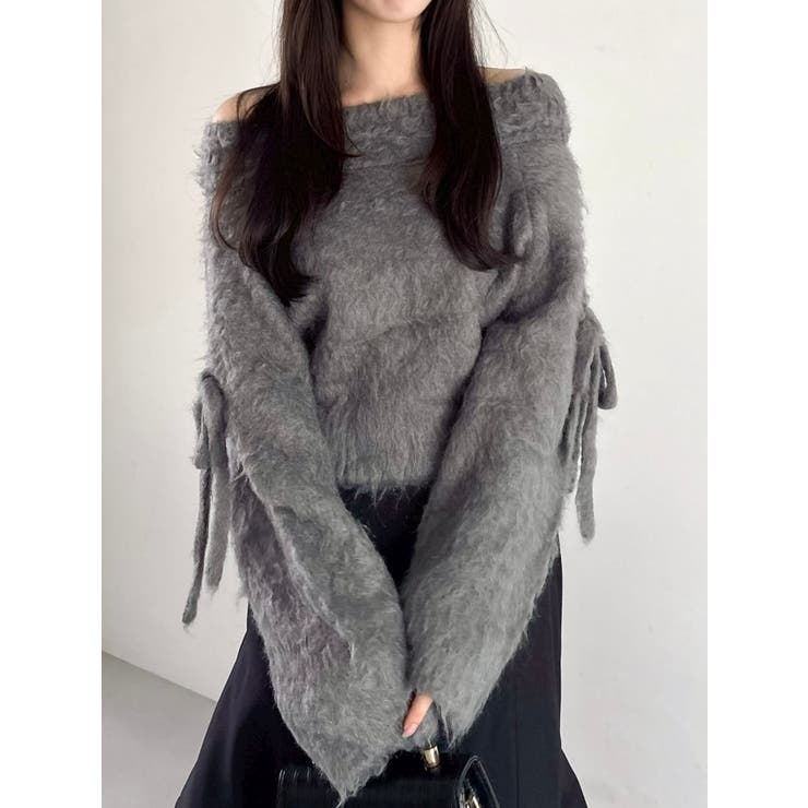 チャコールグレー | ルミナスカラーオフショルニット | dazzlin