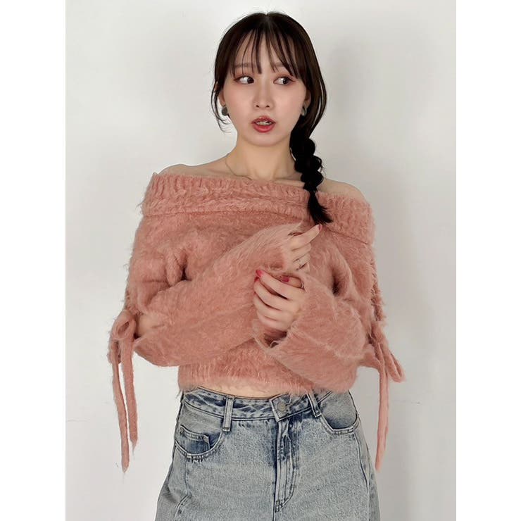 ピンク | ルミナスカラーオフショルニット | dazzlin