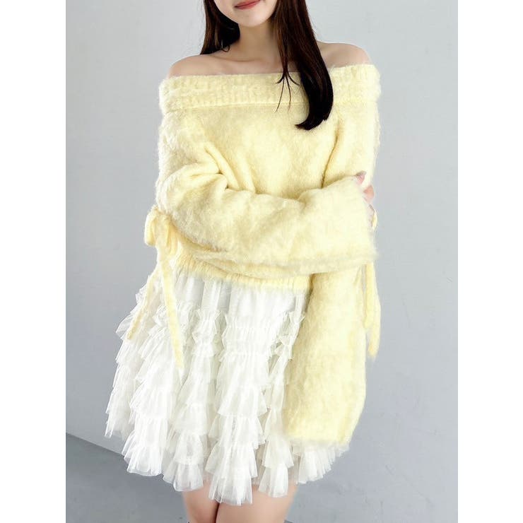 イエロー | ルミナスカラーオフショルニット | dazzlin