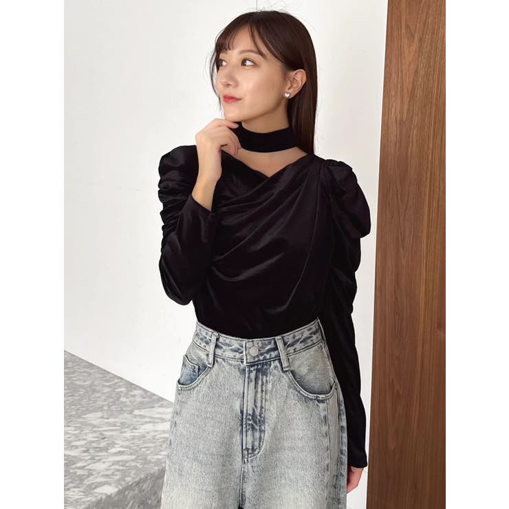 チョーカー付ドレープシアーベロアトップス | dazzlin | 詳細画像10 