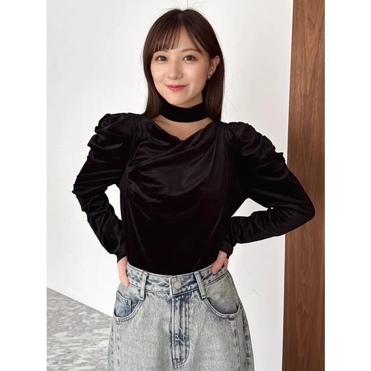 チョーカー付ドレープシアーベロアトップス | dazzlin | 詳細画像11 