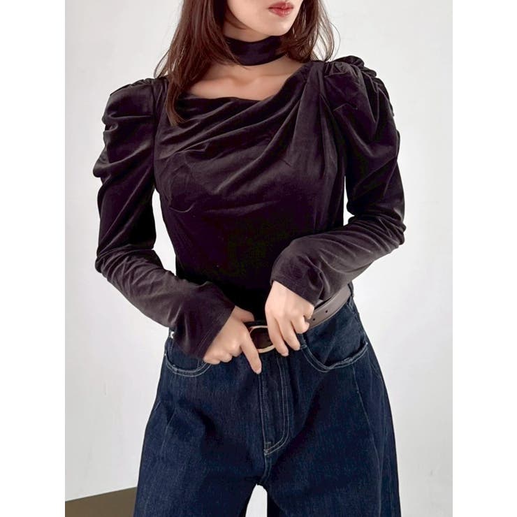 チョーカー付ドレープシアーベロアトップス | dazzlin | 詳細画像19 