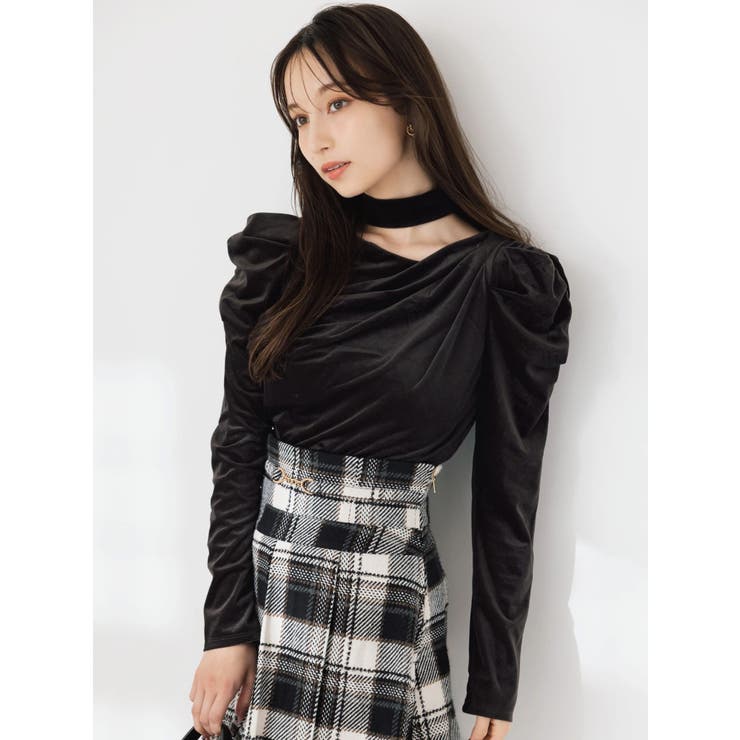 チョーカー付ドレープシアーベロアトップス | dazzlin | 詳細画像8 