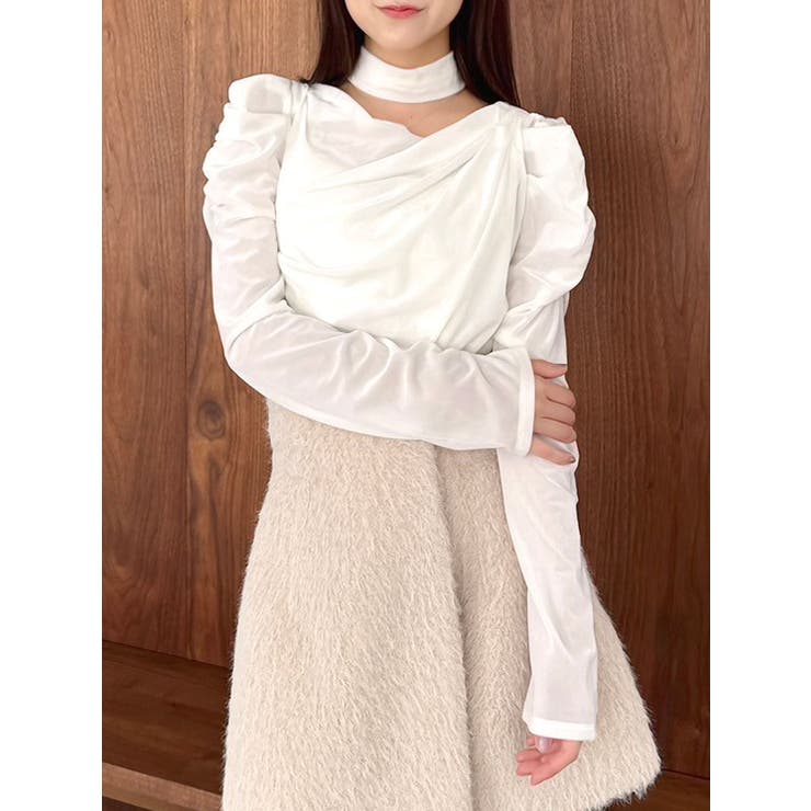 アイボリー | チョーカー付ドレープシアーベロアトップス | dazzlin