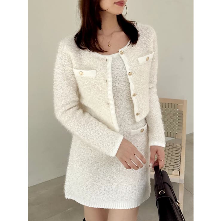 オフホワイト | 【セット対応】ヘアリーニットジャケット | dazzlin