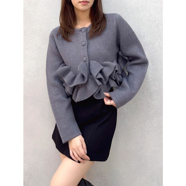 チャコールグレー | ヘムフリルニットジャケット | dazzlin