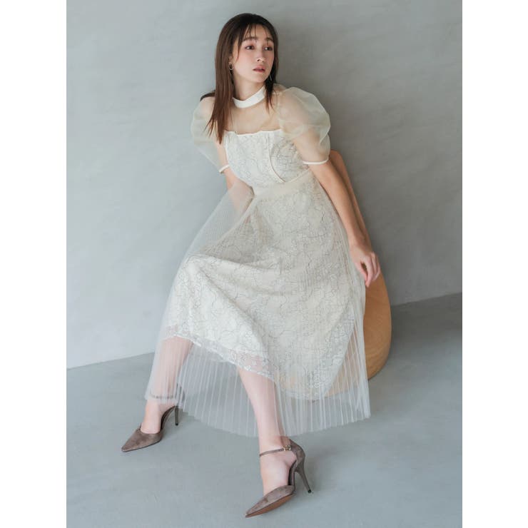 アイボリー | 【藤井サチコラボ】チュールレイヤードレースドレス | dazzlin