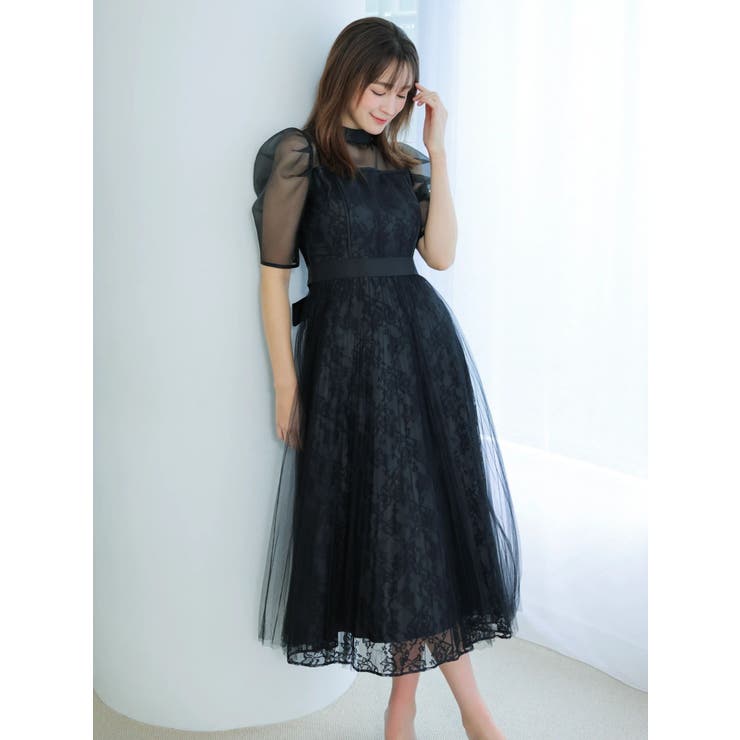 ブラック | 【藤井サチコラボ】チュールレイヤードレースドレス | dazzlin