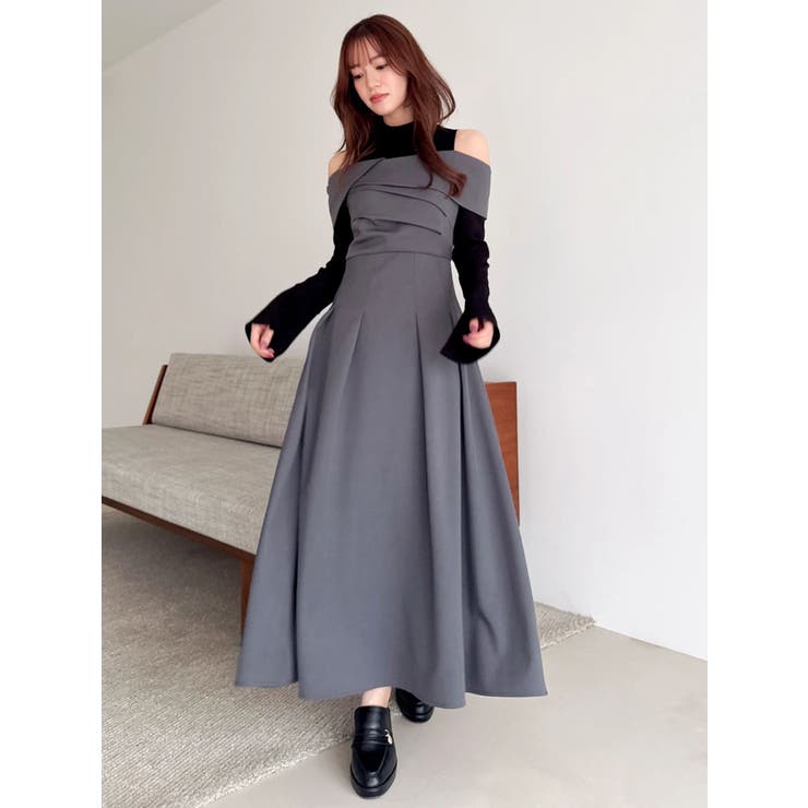 チャコールグレー | ビスチェオープンレイヤードワンピース | dazzlin