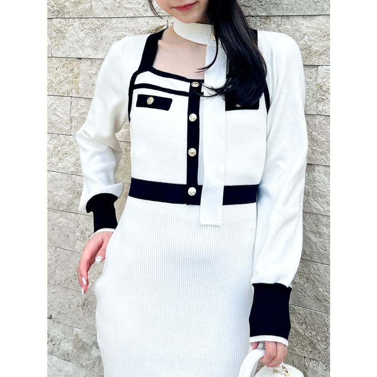 オフホワイト | バイカラーニットワンピース | dazzlin