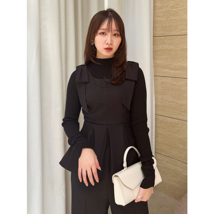 ブラック | ショルダーリボンペプラムオールイン | dazzlin