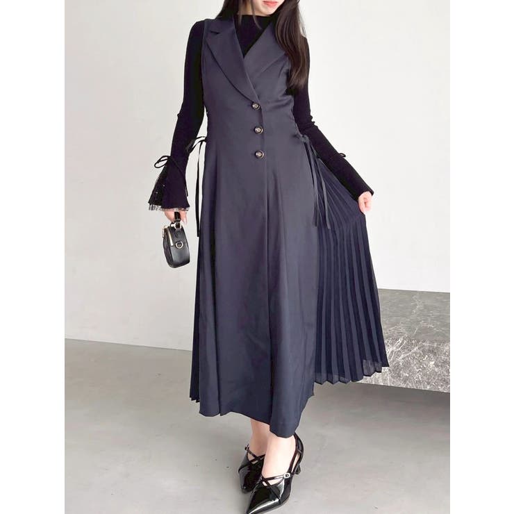 チャコールグレー | 【新色あり】サイドプリーツテーラーワンピース | dazzlin