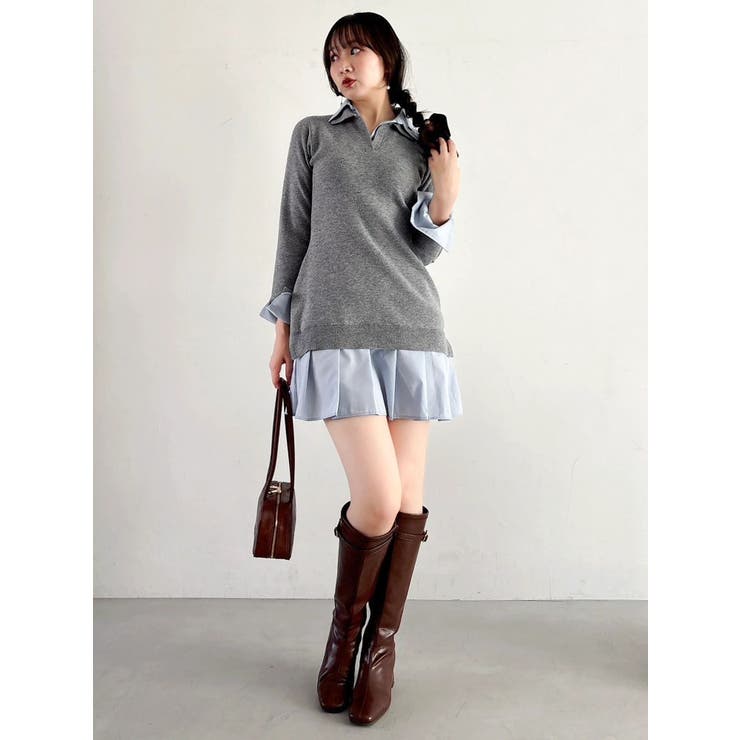 シャツレイヤードニットミニワンピース ※BEIGE WEB限定カラー | dazzlin | 詳細画像13 