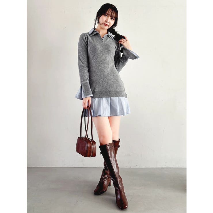 シャツレイヤードニットミニワンピース ※BEIGE WEB限定カラー | dazzlin | 詳細画像14 